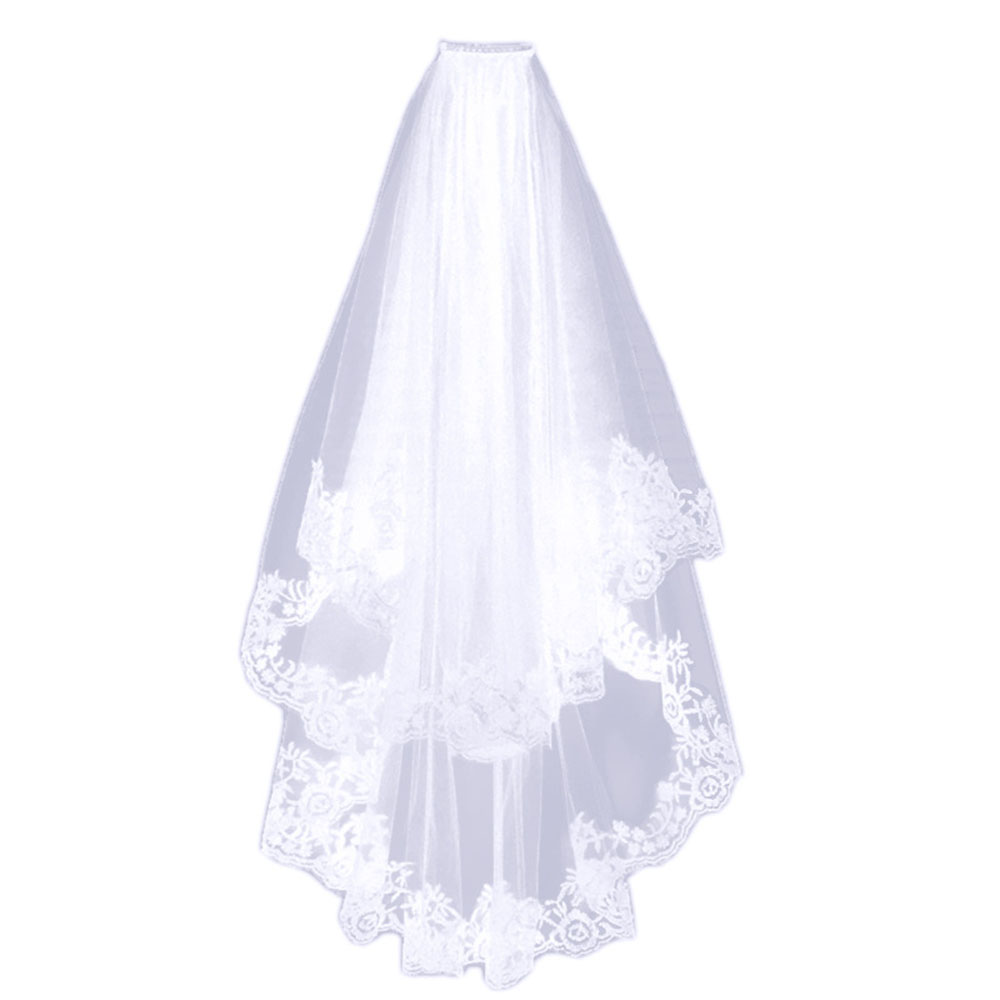 Lace Edge Mesh Chape Wedding Short Veil 2022