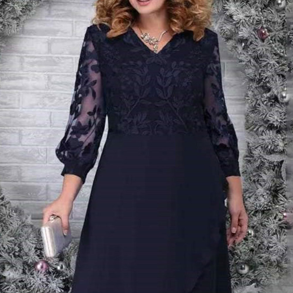 Tea-Length Lace Long Sleeves A-Line Mother of the Bride Dress 2023