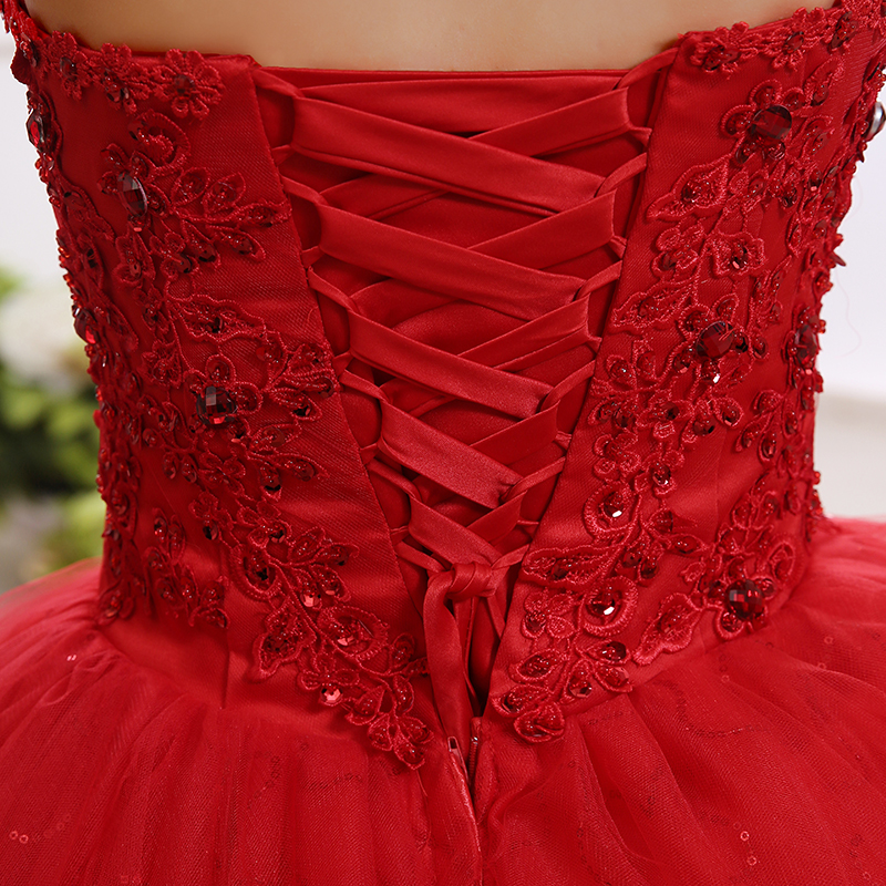 Strapless Appliques Beading Ball Gown Red Wedding Dress