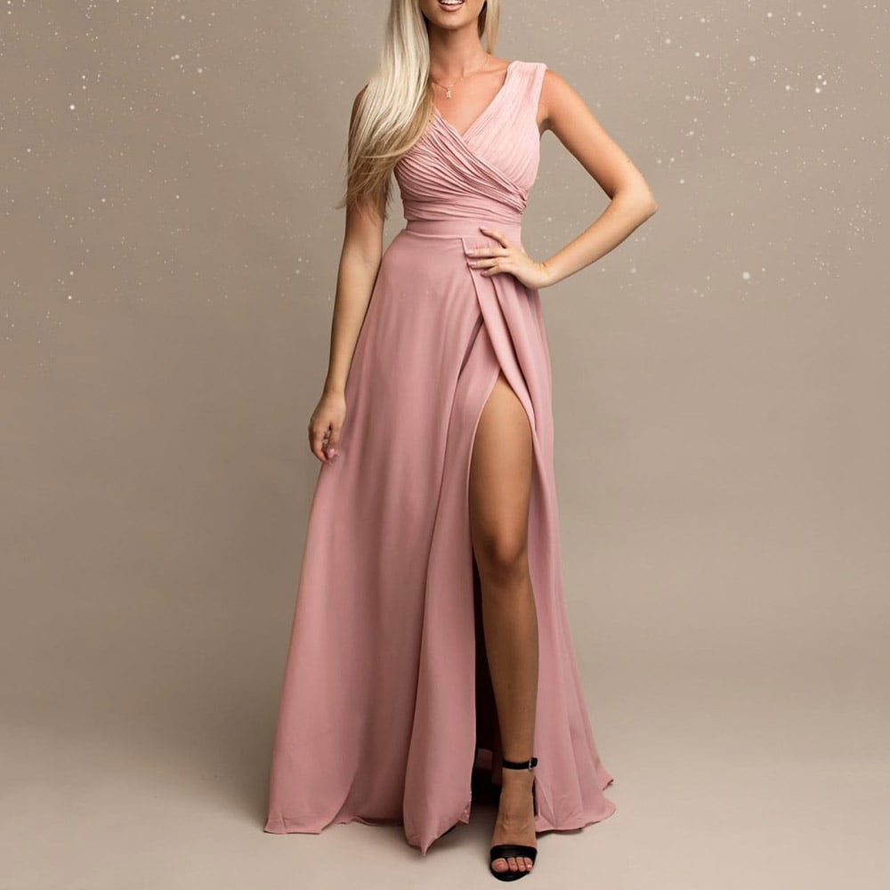 Sleeveless A-Line V-Neck Floor-Length Formal Evening Dress 2022