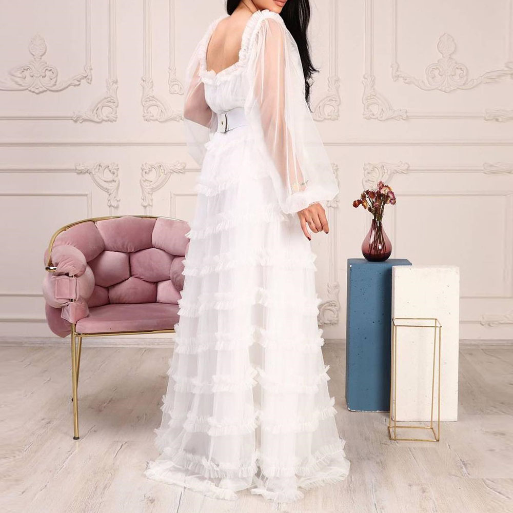 A-Line Long Sleeves Floor-Length Outdoor Wedding Dress 2022
