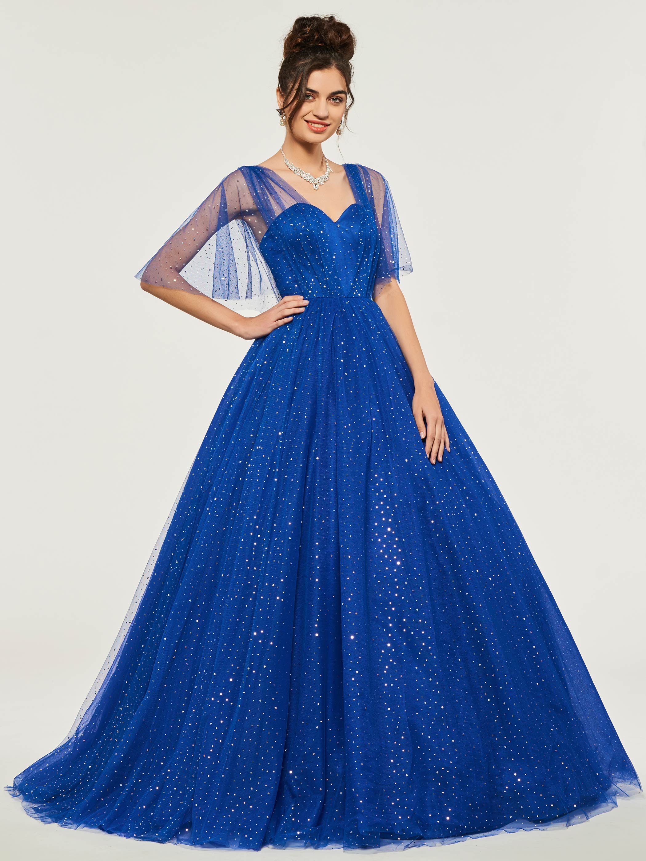 Sweetheart Sleeves Royal Blue Quinceanera Dress