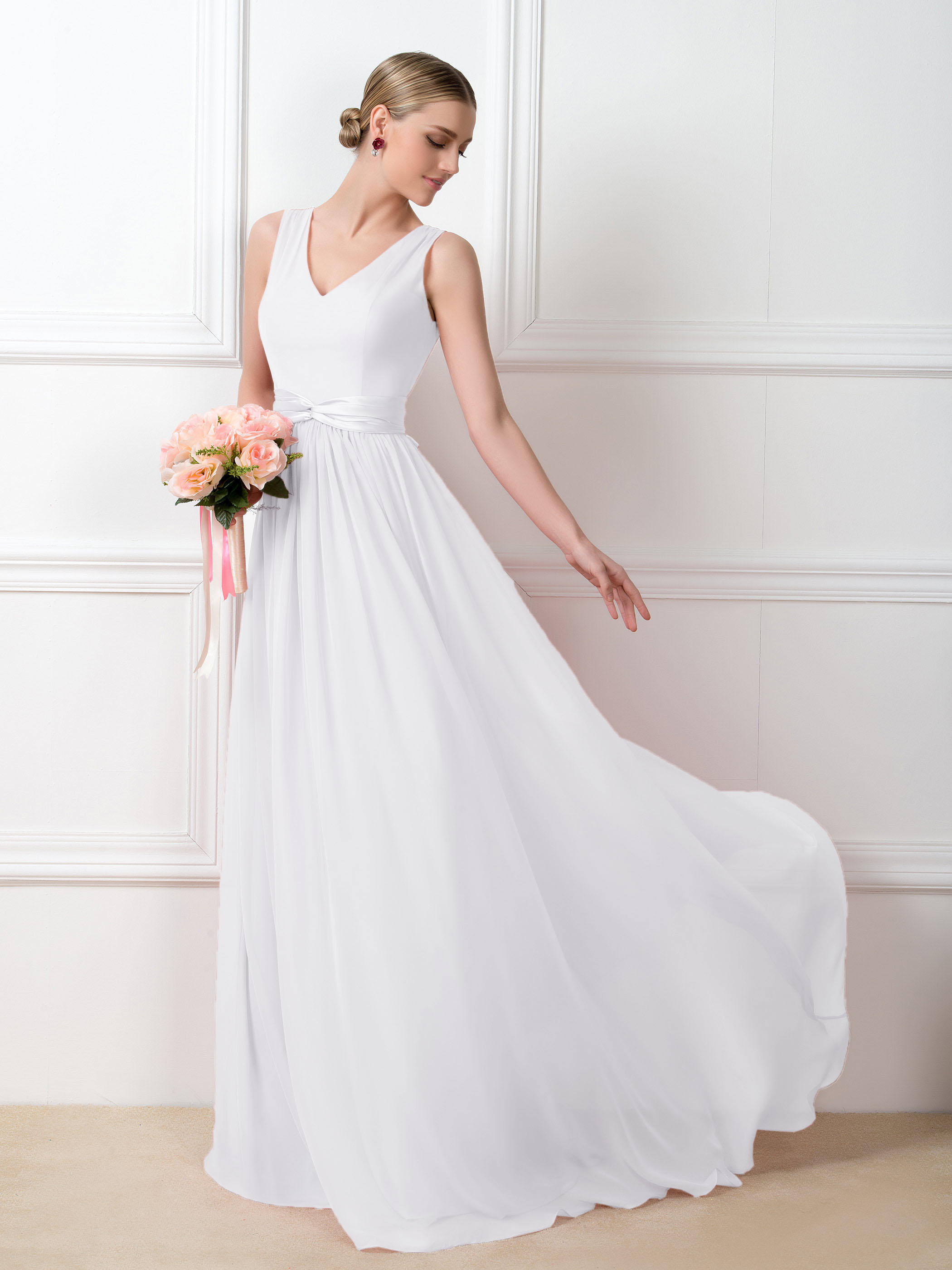 A-Line V-Neck Sashes Long Bridesmaid Dress