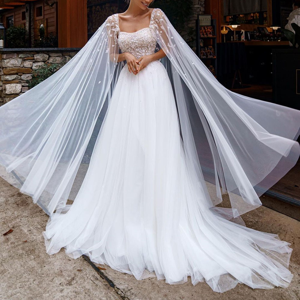 Floor-Length Square Trumpet/Mermaid Long Sleeves Hall Wedding Dress 2022