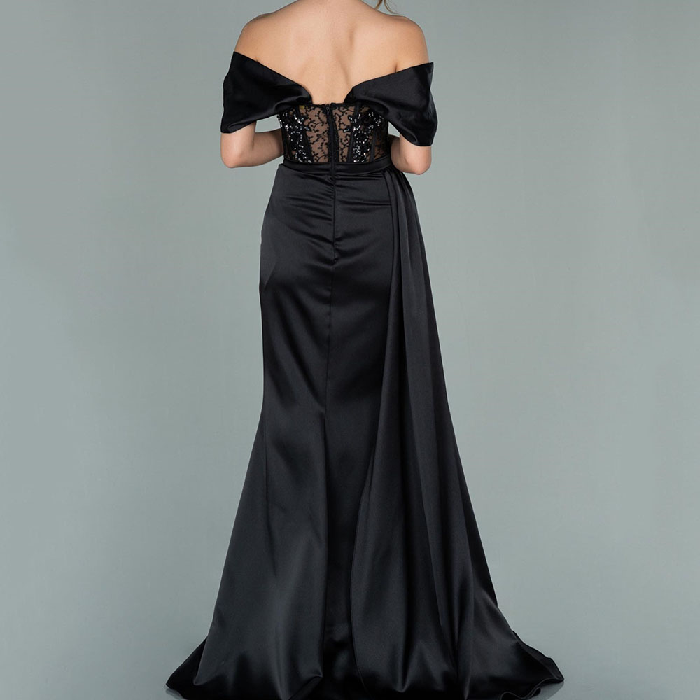A-Line Short Sleeves Floor-Length Split-Front Formal Evening Dress 2022