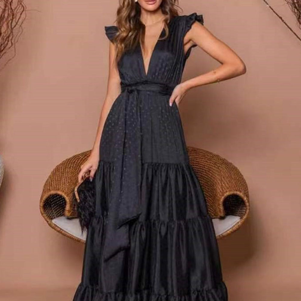 Floor-Length A-Line Cap Sleeves Ruffles Prom Dress 2022