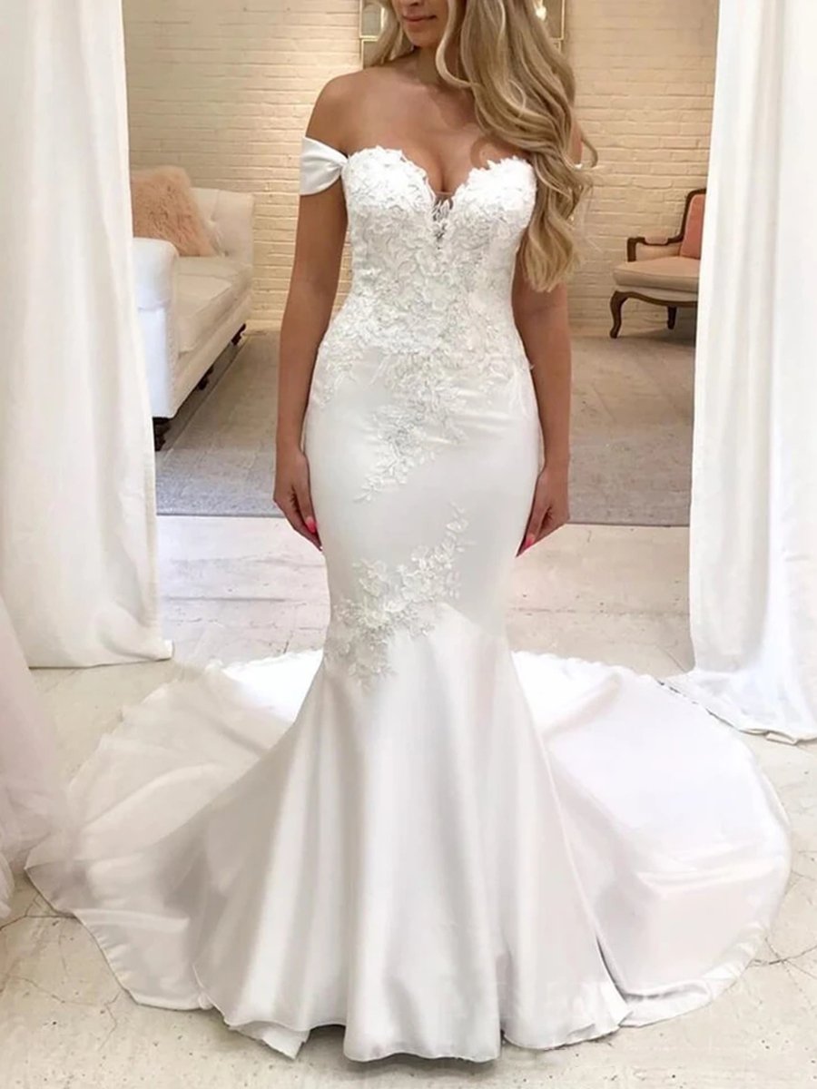 Court Floor-Length Sleeveless Off-Shoulder Mermaid Hall Wedding Dress 2020