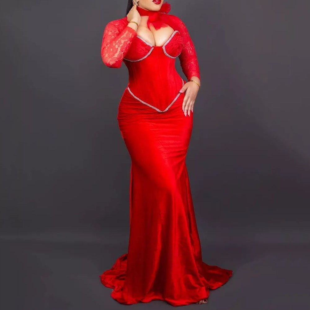 Floor-Length Trumpet/Mermaid Lace Long Sleeves Formal Dress 2022