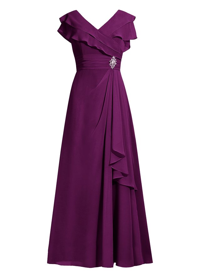 A-Line Tiered Cap Sleeve V-Neck Chiffon Plus Size Mother Of The Bride Dress