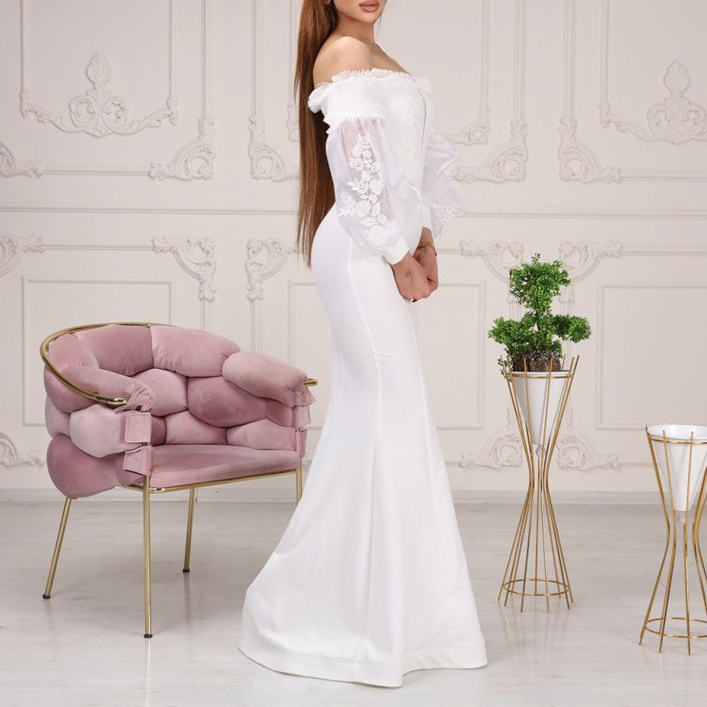 Trumpet Long Sleeves Floor-Length Off-The-Shoulder Hall Wedding Dress 2022