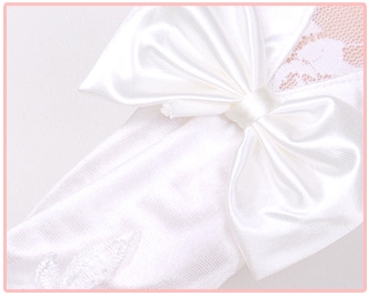 Long Finger-less Satin with Lace Applique and Bowknot Wedding Glove