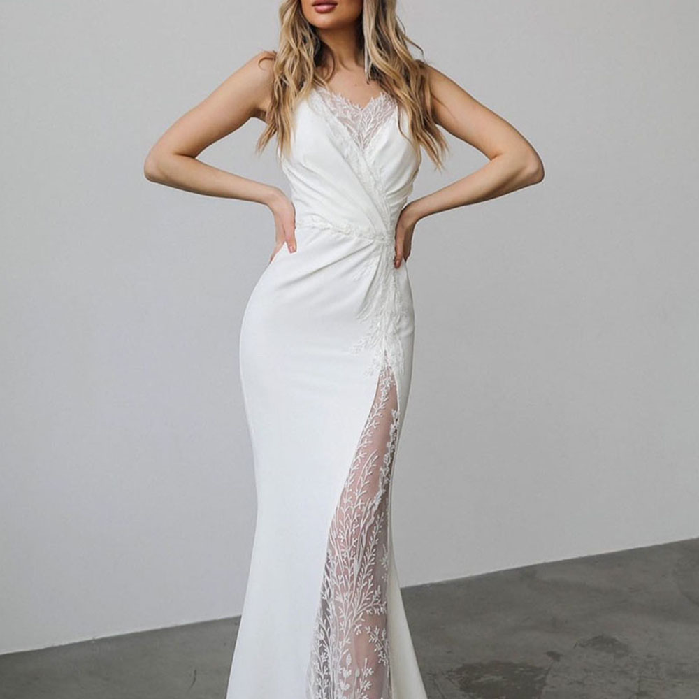 Lace Floor-Length Spaghetti Straps Sleeveless Evening Dress 2022