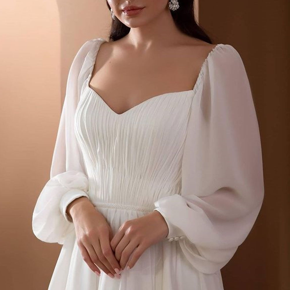 Off-The-Shoulder A-Line Floor-Length Long Sleeves Garden Wedding Dress 2022