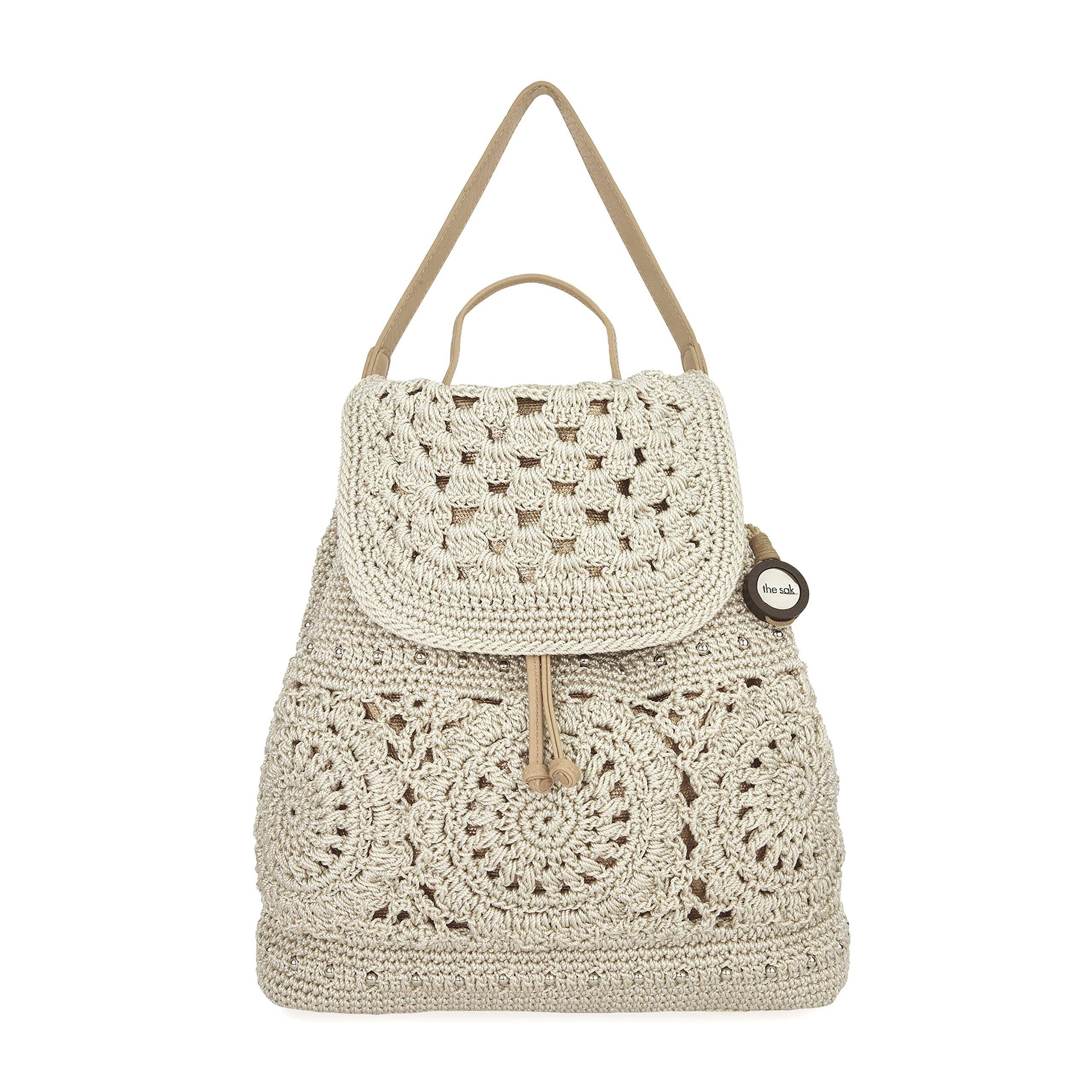 Sayulita Backpack in Leather, Adjustable, Removable Straps, Natural Medallion