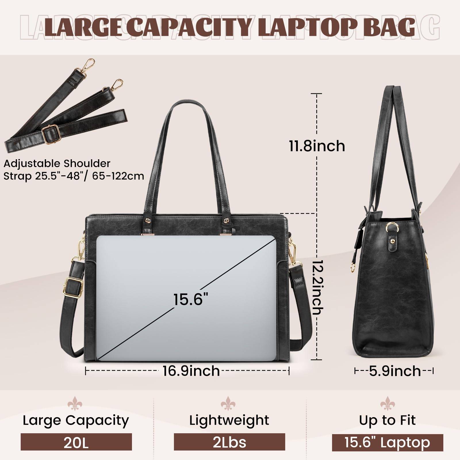 Laptop Bag for Women 15.6 Inch Vintage Leather Professional Work Tote Bag Waterproof Computer Bag Shoulder Bag for Business Office, Retro Brown