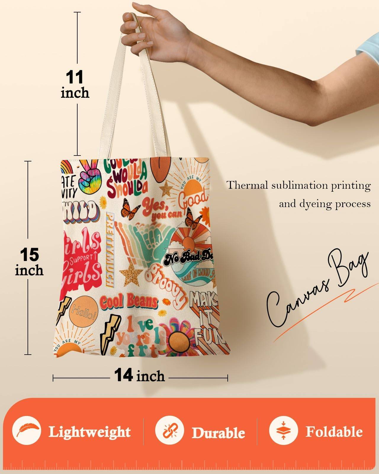 Aesthetic Canvas Tote Bag with Pattern for Women Sturdy Cotton Tote Bag for Vacation, Shopping, Grocery