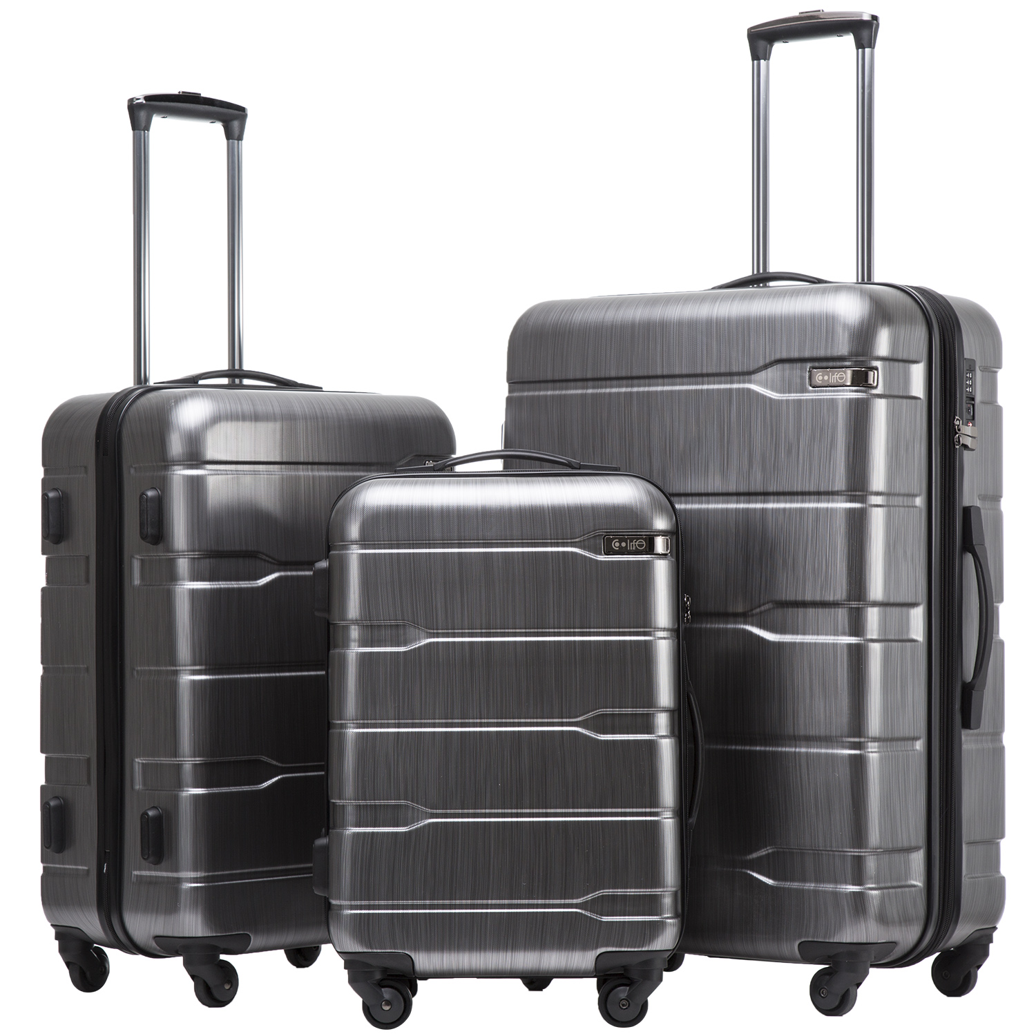 Goplus Luggage 3 Pieces Expandable Luggage Sets 20/24/28 Black PC+ABS Lightweight Hardshell Suitcase w/TSA Lock Spinner Set 