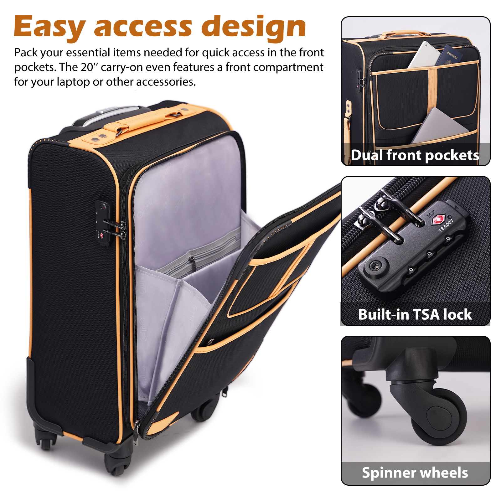 Coolife Luggage 5 Piece Set Suitcase Expandable TSA lock spinner softshell