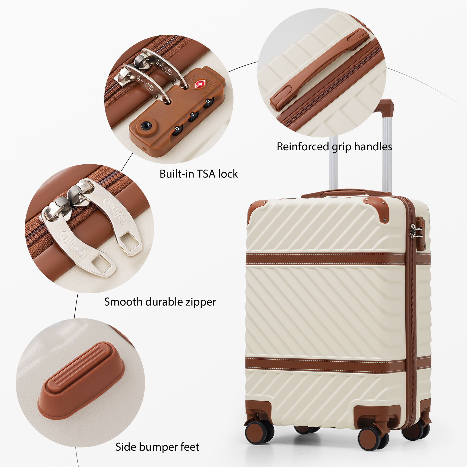 Coolife Luggage Set Suitcase Carry On Luggage PC Hardshell Luggage TSA Lock Spinner Wheels Telescopic Handle