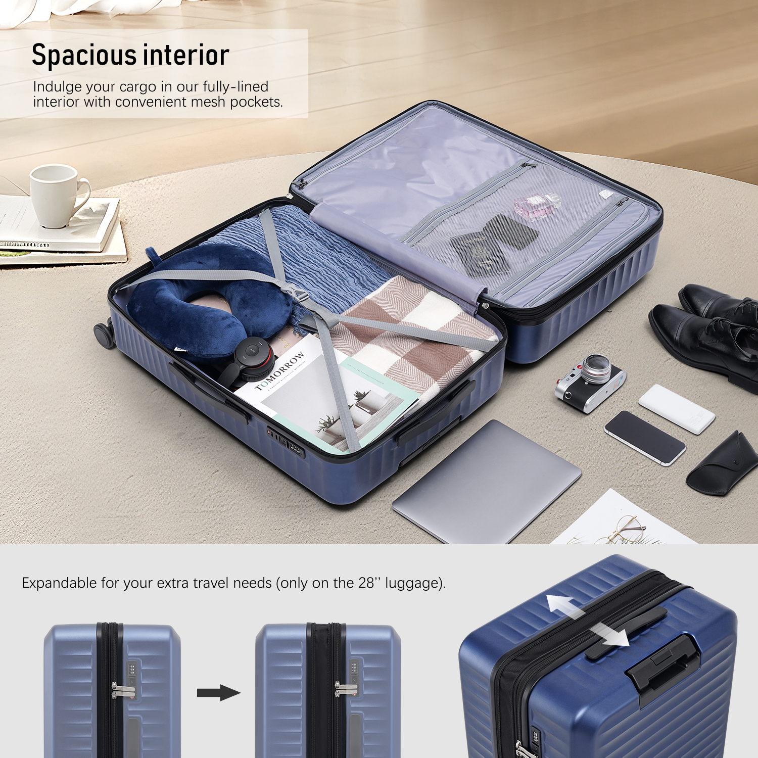 Coolife Luggage Suitcase Piece Set Carry On Hardside ABS+PC Luggage Spinner Trolley TSA Lock USB Port Pocket Compartment