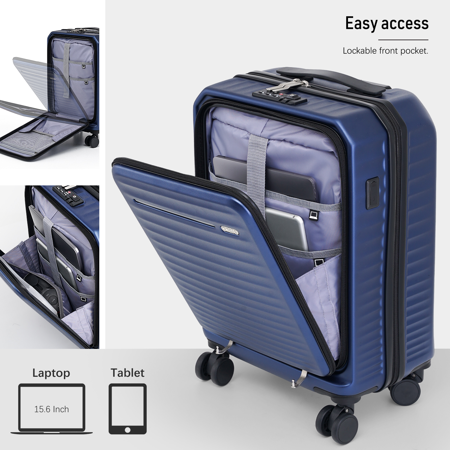 Coolife Luggage Suitcase Piece Set Carry On Hardside ABS+PC Luggage Spinner Trolley TSA Lock USB Port Pocket Compartment