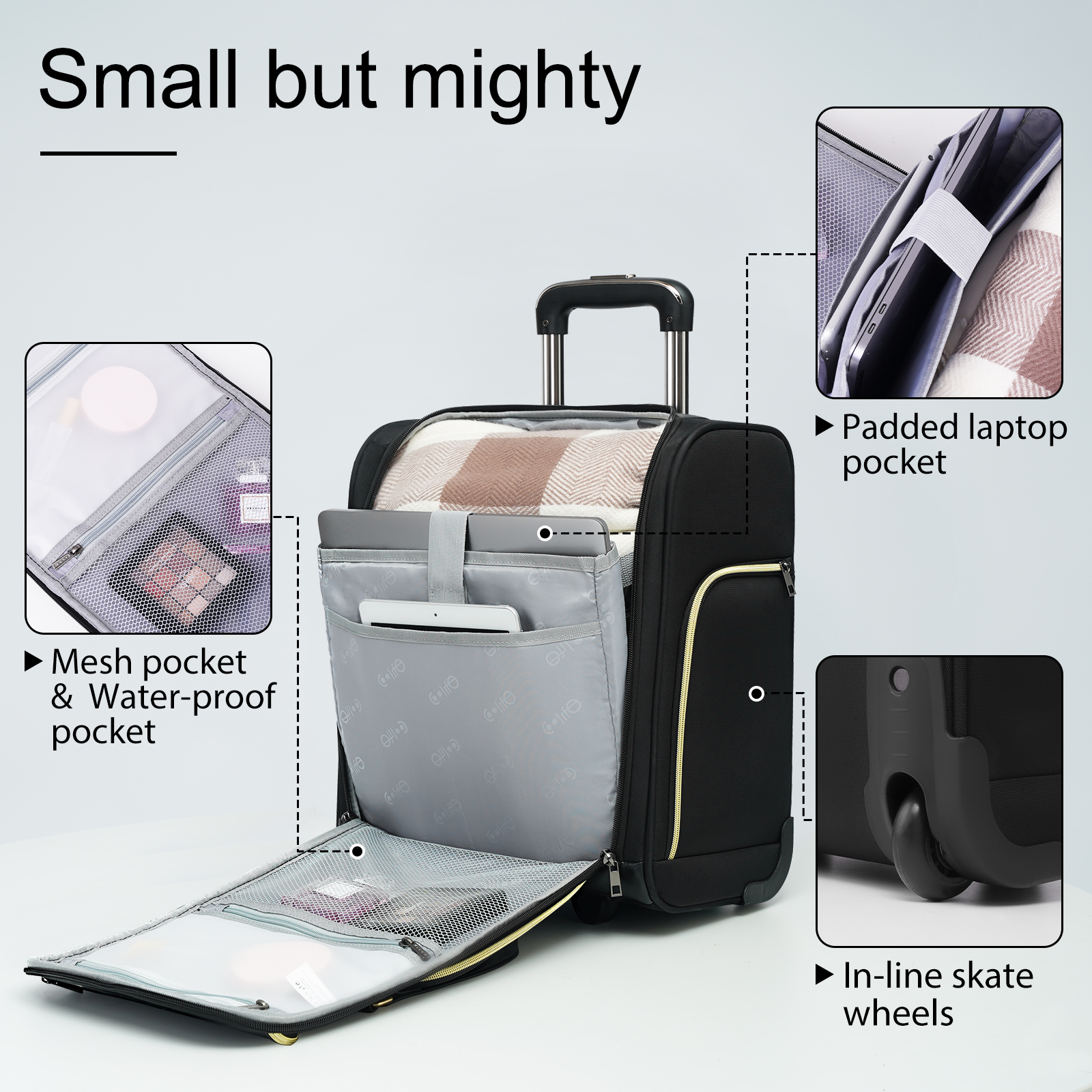 Coolife Luggage Carry On Luggage Underseat Luggage Suitcase Softside Wheeled Luggage Lightweight Rolling Travel Bag Underseater