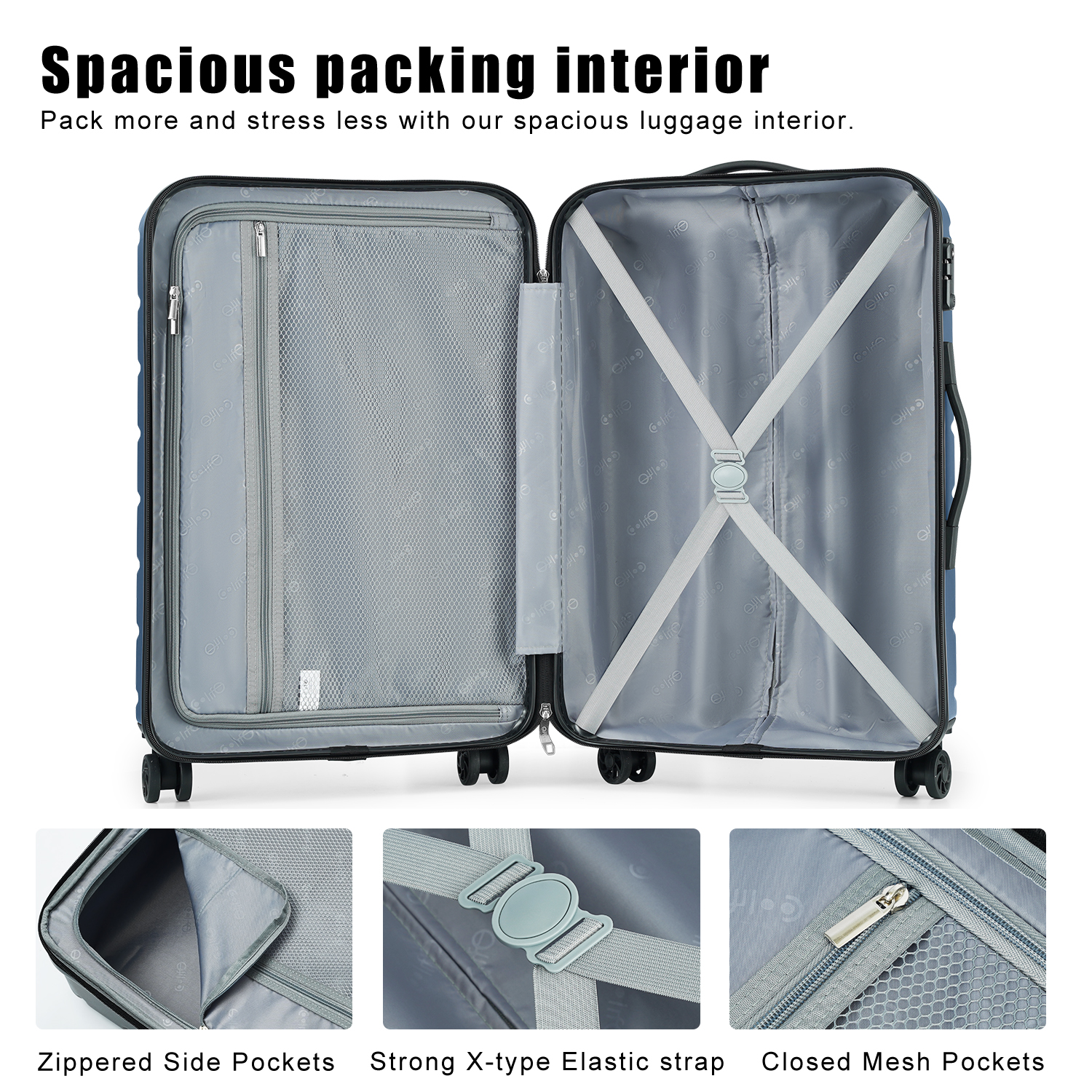 Coolife Luggage Suitcase Carry-on Spinner TSA Lock USB Port Expandable (only 28'') Lightweight Hardside Luggage