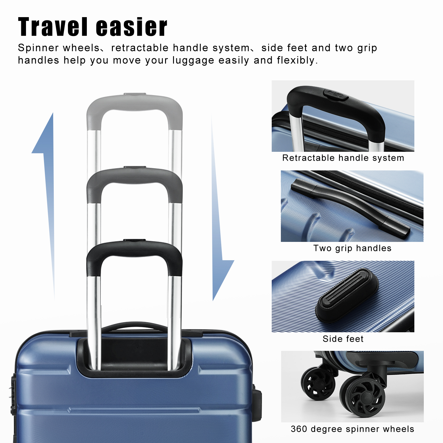 Coolife Luggage Suitcase Carry-on Spinner TSA Lock USB Port Expandable (only 28’’) Lightweight Hardside Luggage