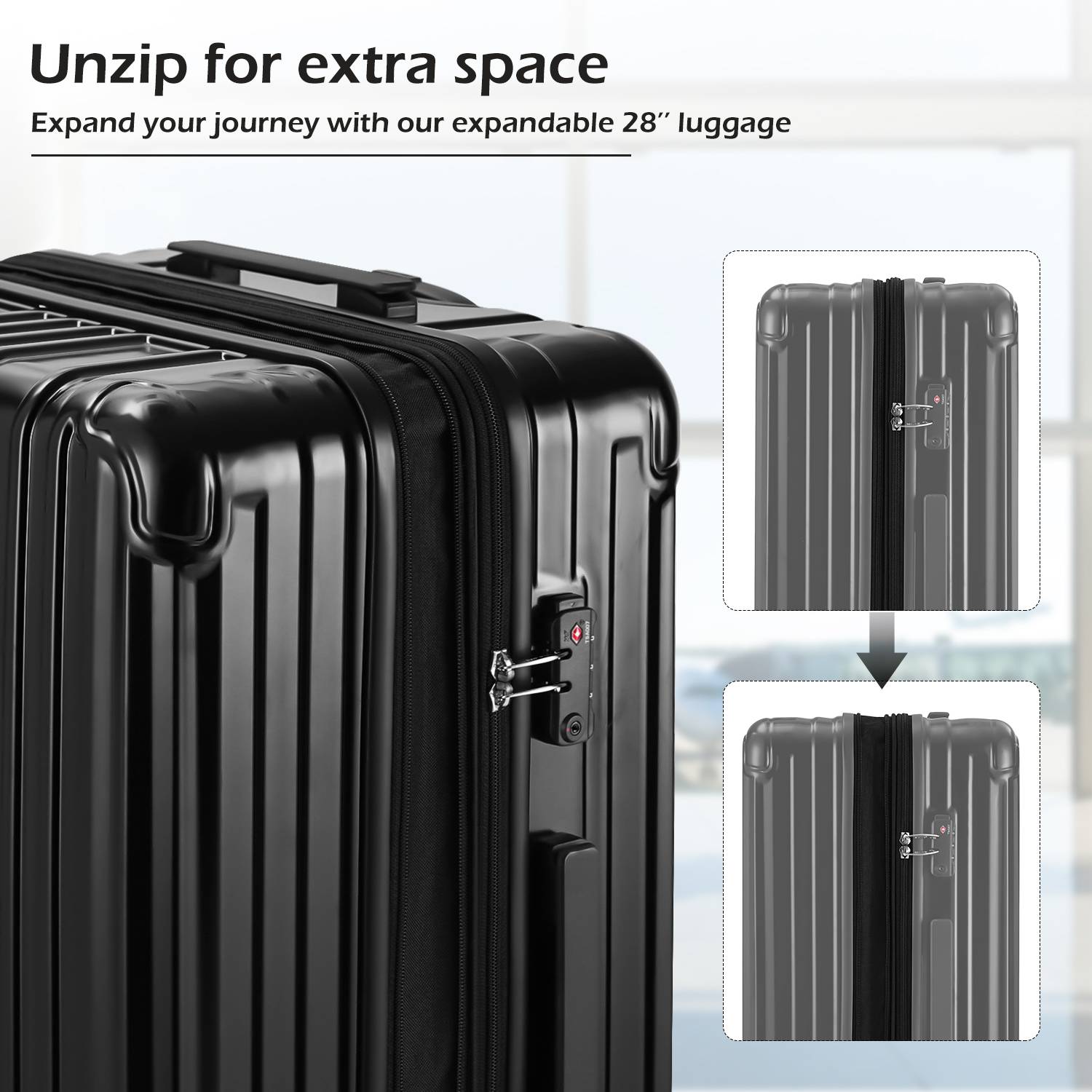 COOLIFE Luggage Expandable Suitcase PC+ABS 3 Piece Set with TSA Lock Spinner Carry on 20in24in28in YD80