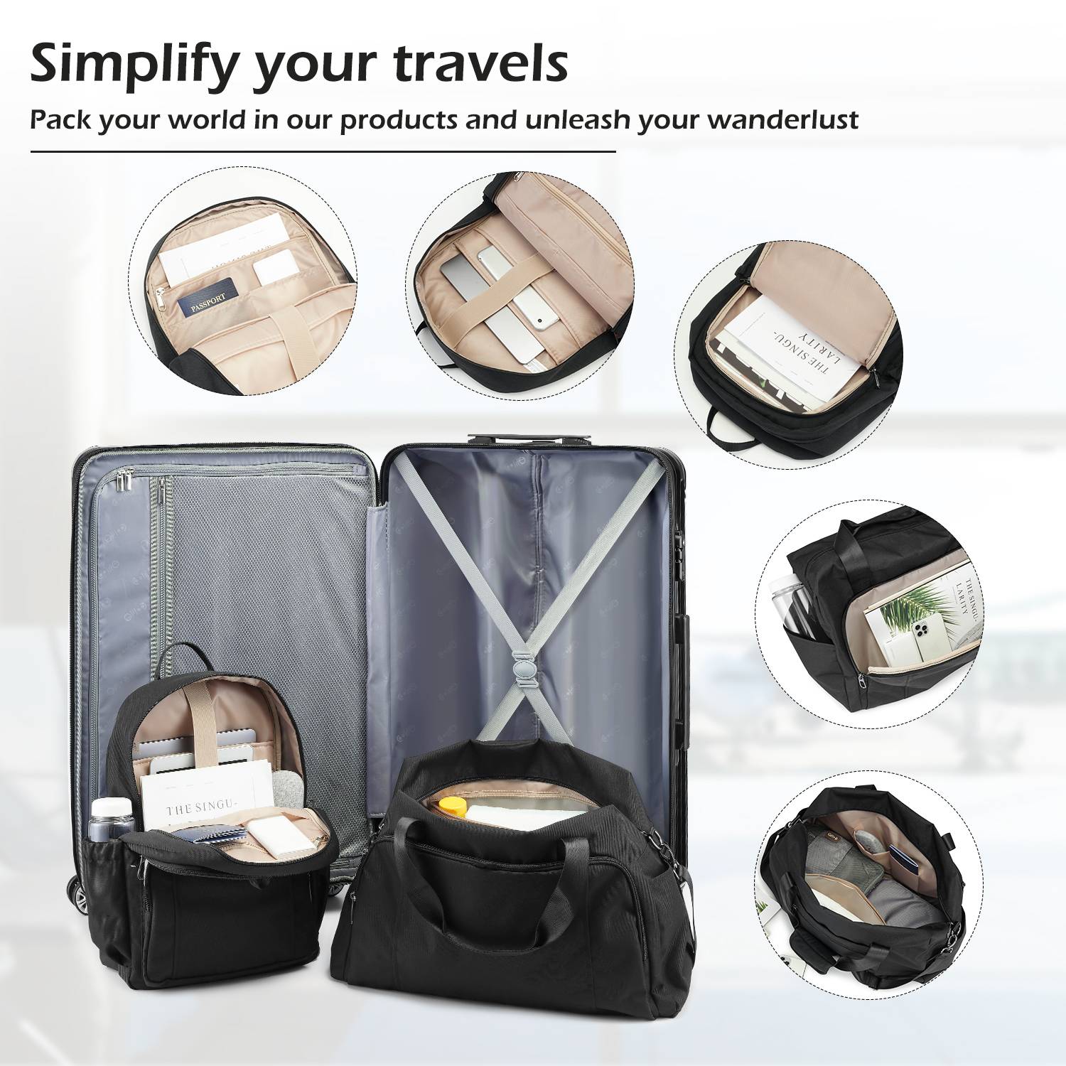COOLIFE Luggage Expandable Suitcase PC+ABS 3 Piece Set with TSA Lock Spinner Carry on 20in24in28in YD80
