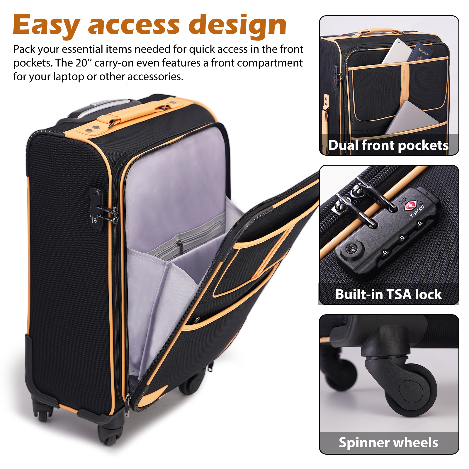 Coolife Luggage 3 Piece Set Suitcase with TSA lock pinner softshell 20in24in28in YD64
