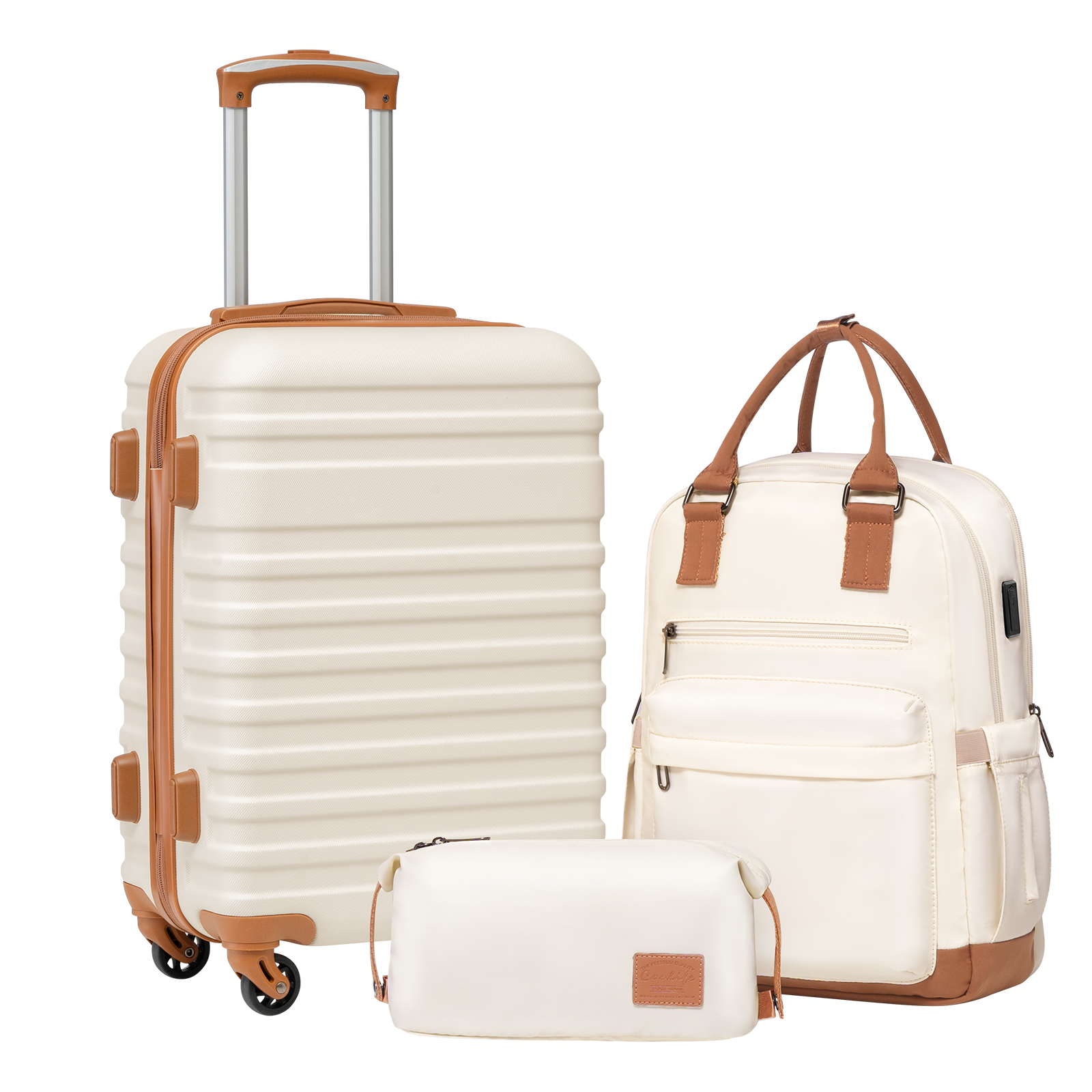 Coolife Luggage Sets Suitcase Set 3 Piece Luggage Set Carry On Hardside Luggage with TSA Lock Spinner Wheels (3 piece set (BP/TB/20))
