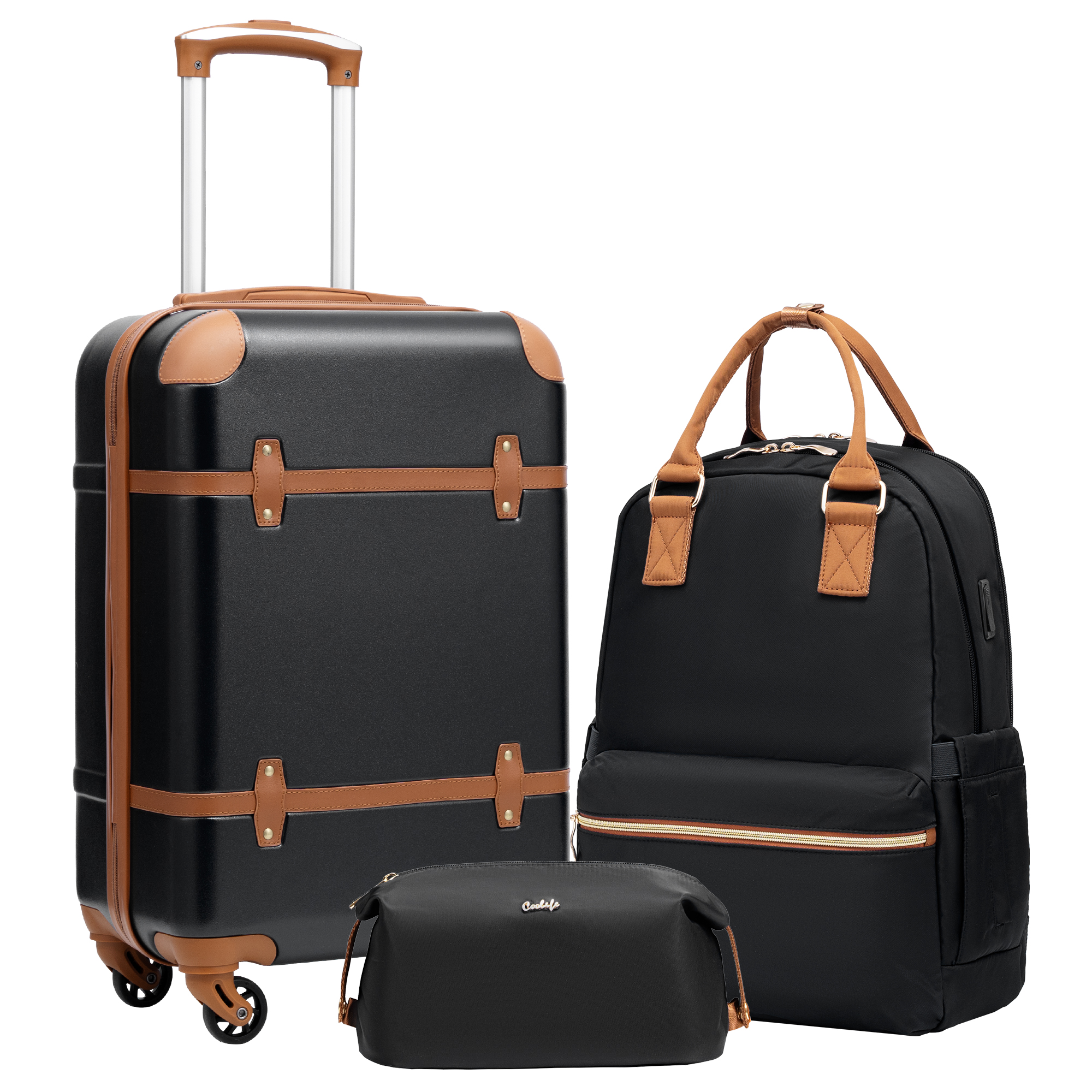 Coolife Luggage Set 3 Piece Suitcase Set Carry On Luggage PC Hardside Luggage TSA Lock Spinner Wheels Telescopic Handle