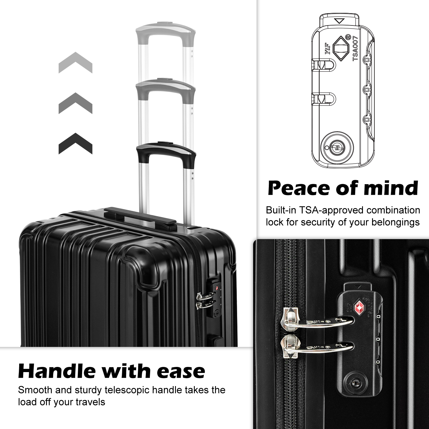 Coolife Luggage Travel Suitcase PC+ABS Carry-on Spinner TSA Lock Spinner Telescopic Handle