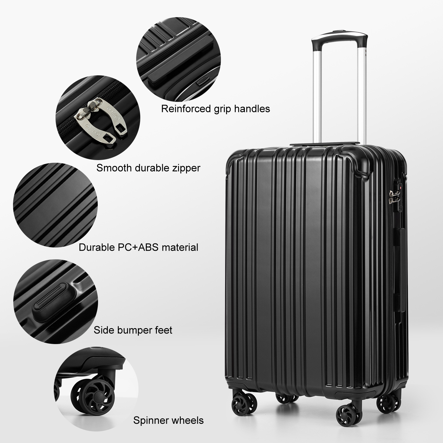 Coolife Luggage Travel Suitcase PC+ABS Carry-on Spinner TSA Lock Spinner Telescopic Handle