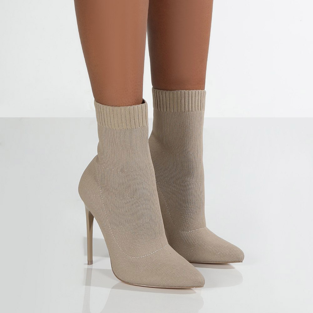 Ericdress Slip-On Plain Pointed Toe Cotton High Heel Boots