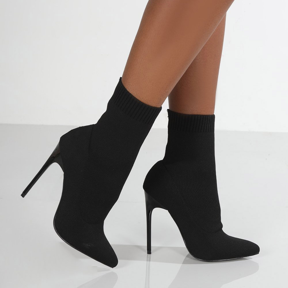 Ericdress Slip-On Plain Pointed Toe Cotton High Heel Boots