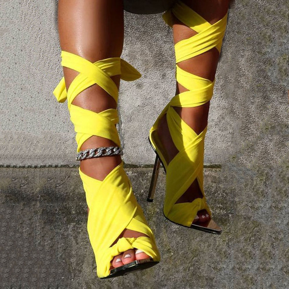 Ericdress Lace-Up Open Toe Stiletto Heel Plain Women's Sandals