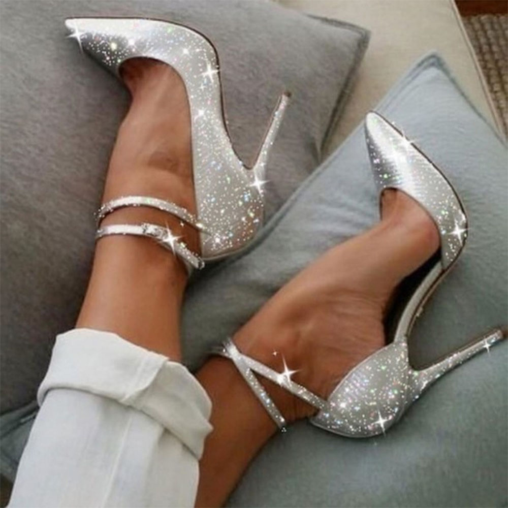 Ericdress Pointed Toe Sequin Stiletto Heel Low-Cut Upper Thin Shoes