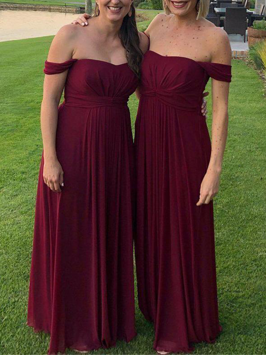Ericdress Off-The-Shoulder Ruched Long Bridesmaid Dress