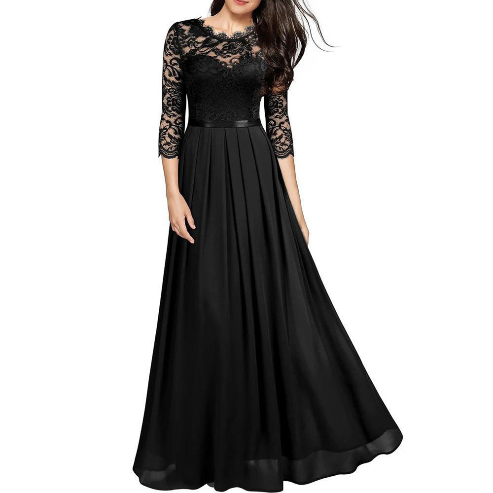 Ericdress Lace Scoop A-Line 3/4 Length Sleeves Evening Dress 2021