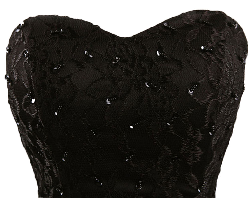 Ericdress Strapless Beading Lace-Up Black Cockatil Dress-www.ericdress.com
