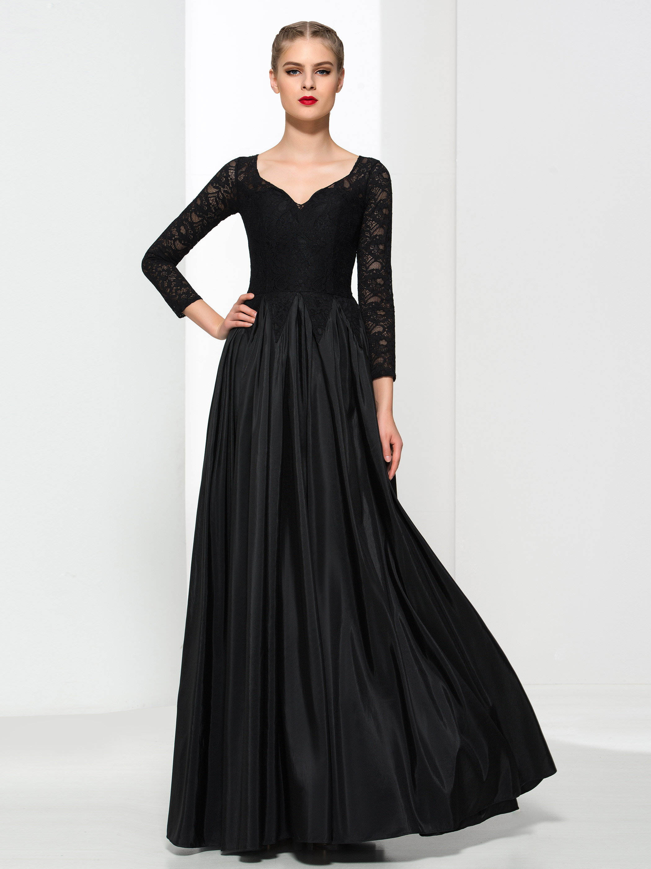 Ericdress V-Neck 3/4 Length Sleeves Lace Evening Dress