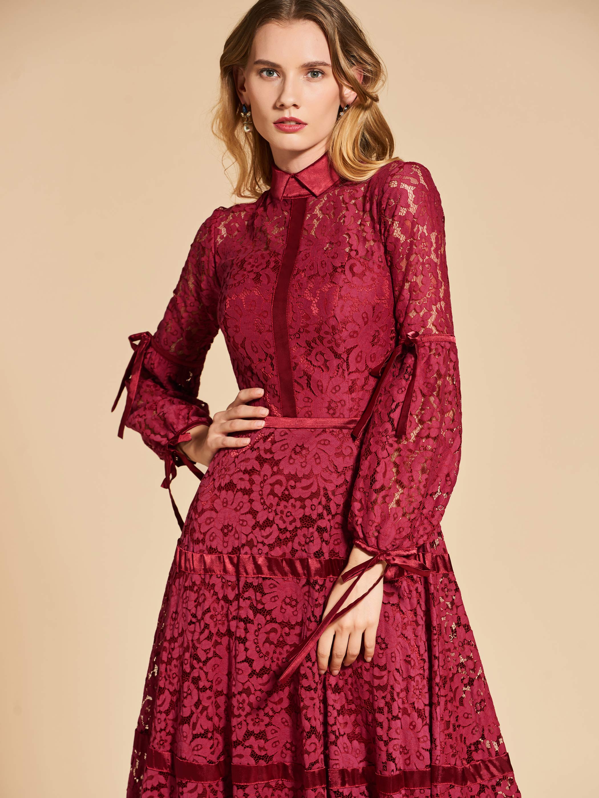 Ericdress Long Sleeves High Neck Vintage Lace Evening Dress