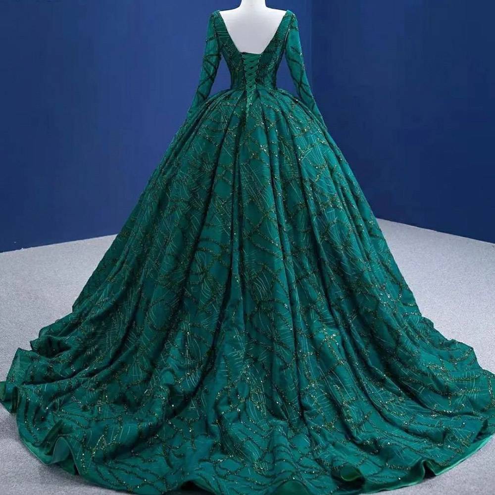 Ericdress V-Neck Long Sleeves Ball Gown Floor-Length Evening Dress 2021