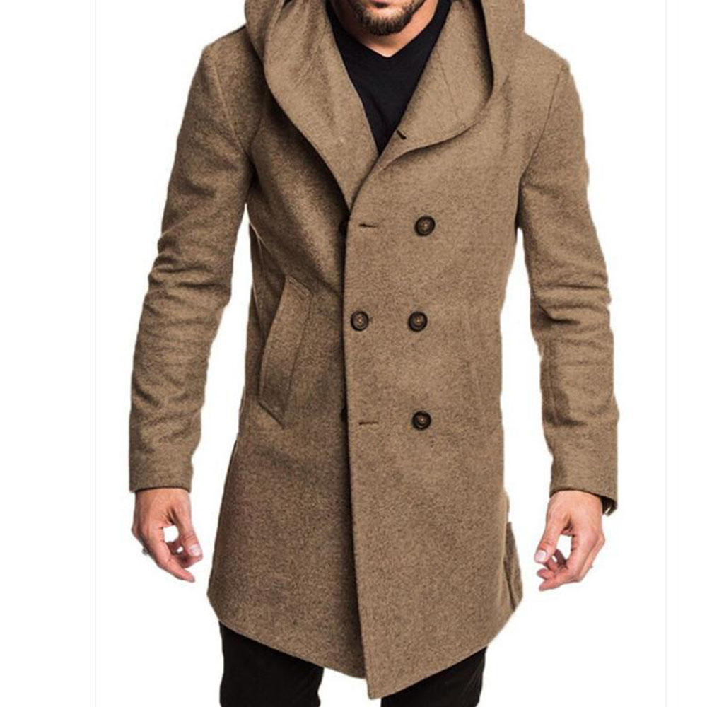 Ericdress Plain Hooded Mid-Length European Double-Breasted Coat