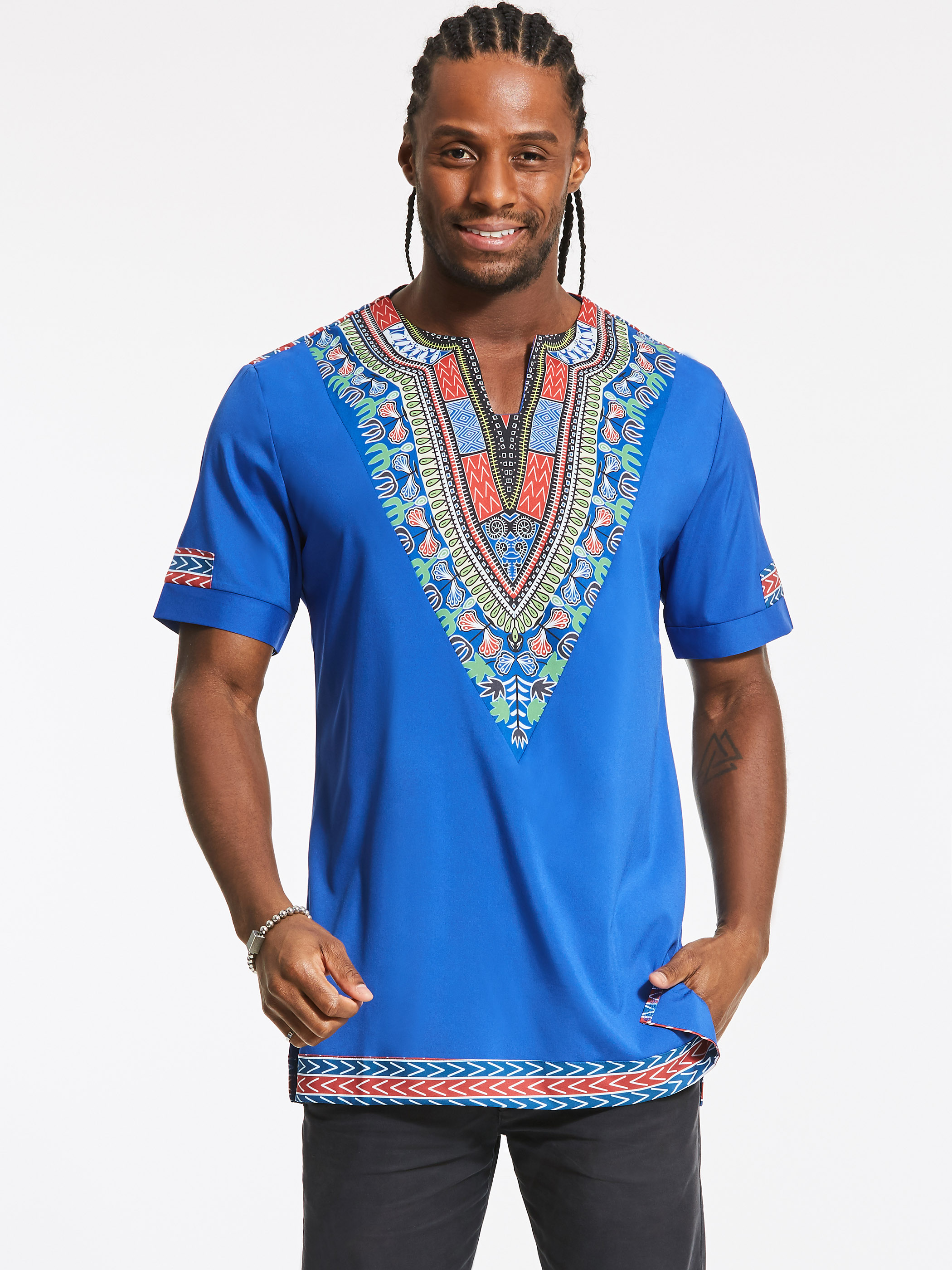 Ericdress African Fashion Dashiki Print V-Neck Mens Straight T-shirt