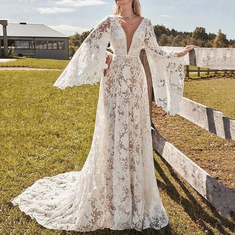 Ericdress Floor-Length Lace Trumpet Long Sleeves Trumpet/Mermaid Hall Wedding Dress