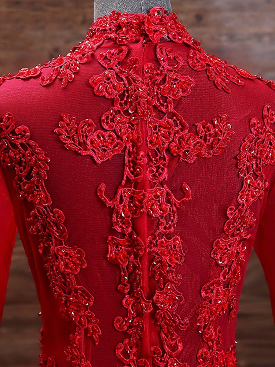 Ericdress Half Sleeves Appliques Red Tea-Length Evening Dress