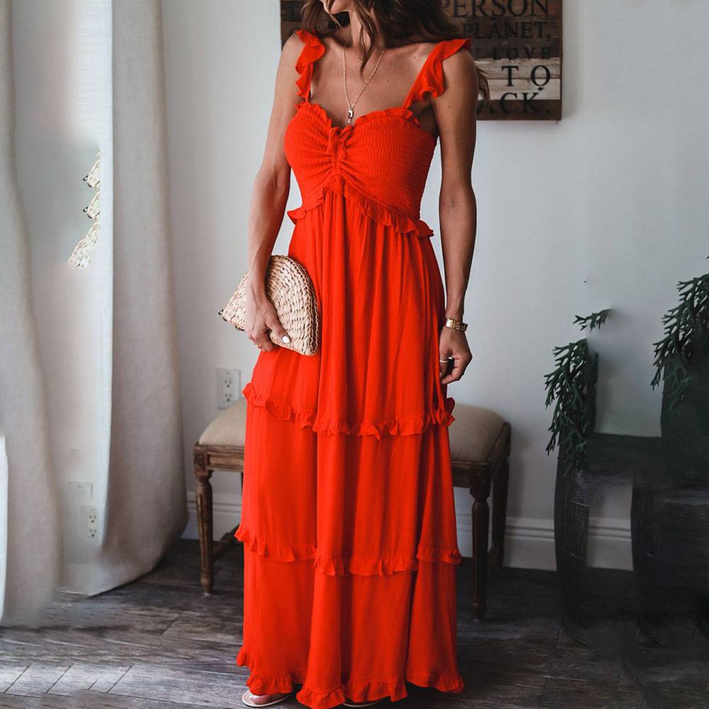 Ericdress Patchwork Sleeveless Ankle-Length Western Plain Maxi Dress Wedding Guest Dress